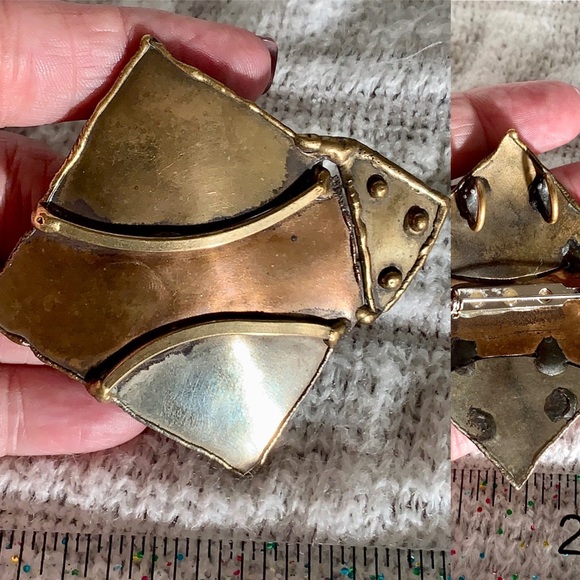 Mixed Metal Brutalist Sting ray Brooch Pendant Brass copper silver Art to wear - Picture 2 of 7